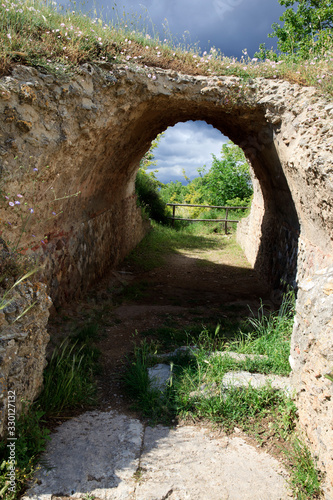 Fototapeta Naklejka Na Ścianę i Meble -  Roselle (GR), Italy - June 19, 2017: Etruscan ruins in archaeological site in Roselle, Grosseto, Tuscany, Italy, Europe