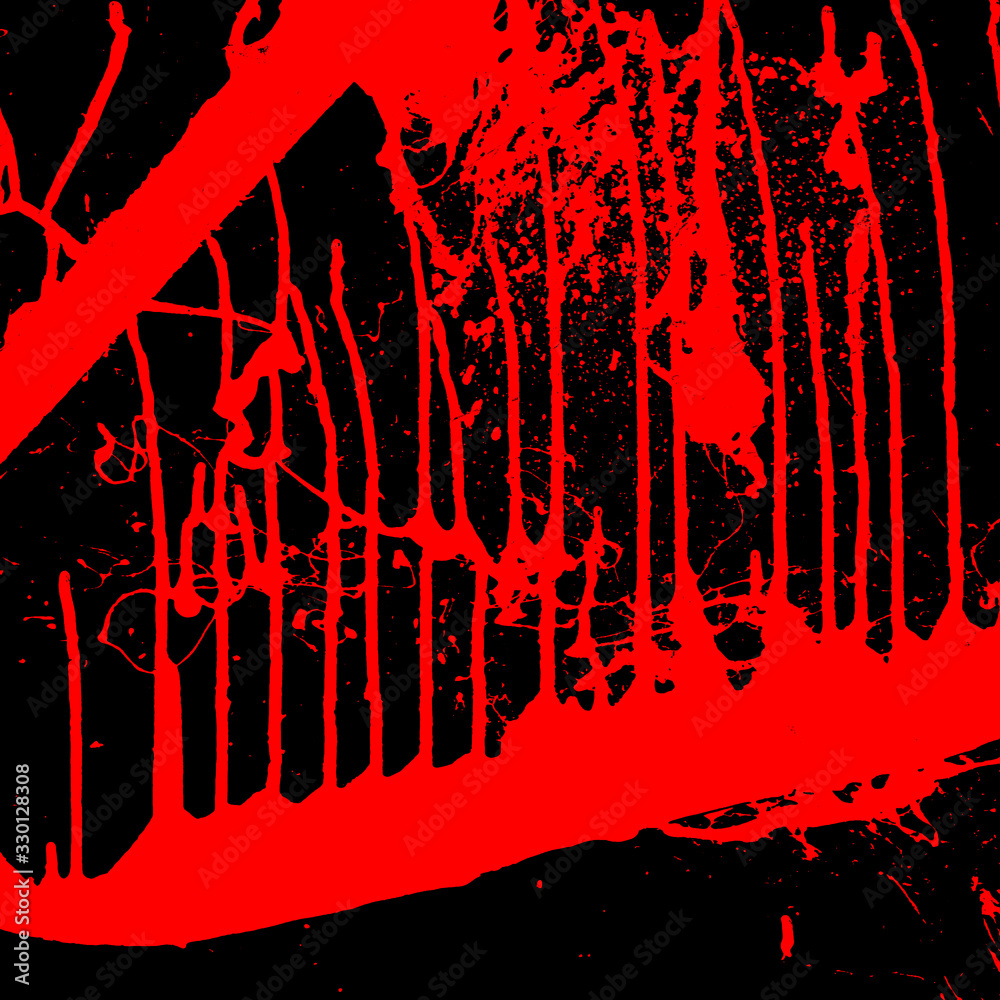 Bright red streaks of paint on a black background. Abstract creative background with elements of aggression.
