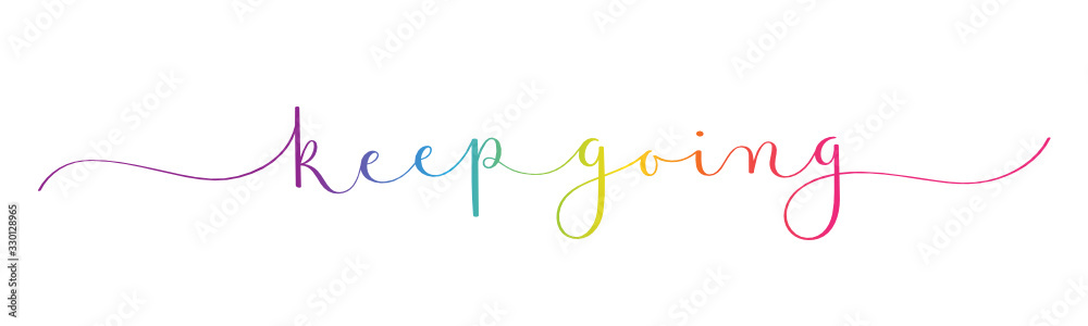 KEEP GOING vector rainbow-colored brush calligraphy banner with swashes