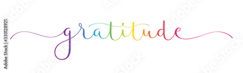 GRATITUDE vector rainbow-colored brush calligraphy banner with swashes