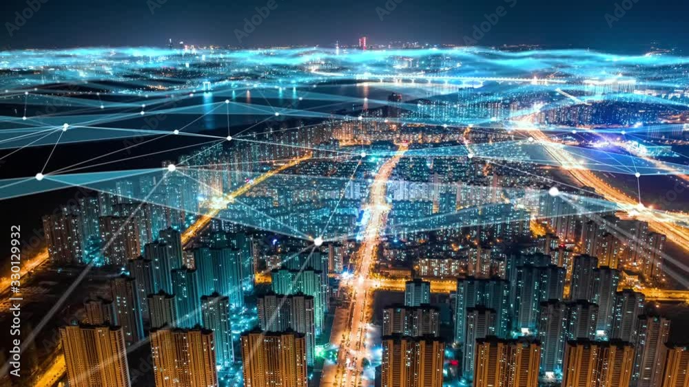 Modern city with wireless network connection concept