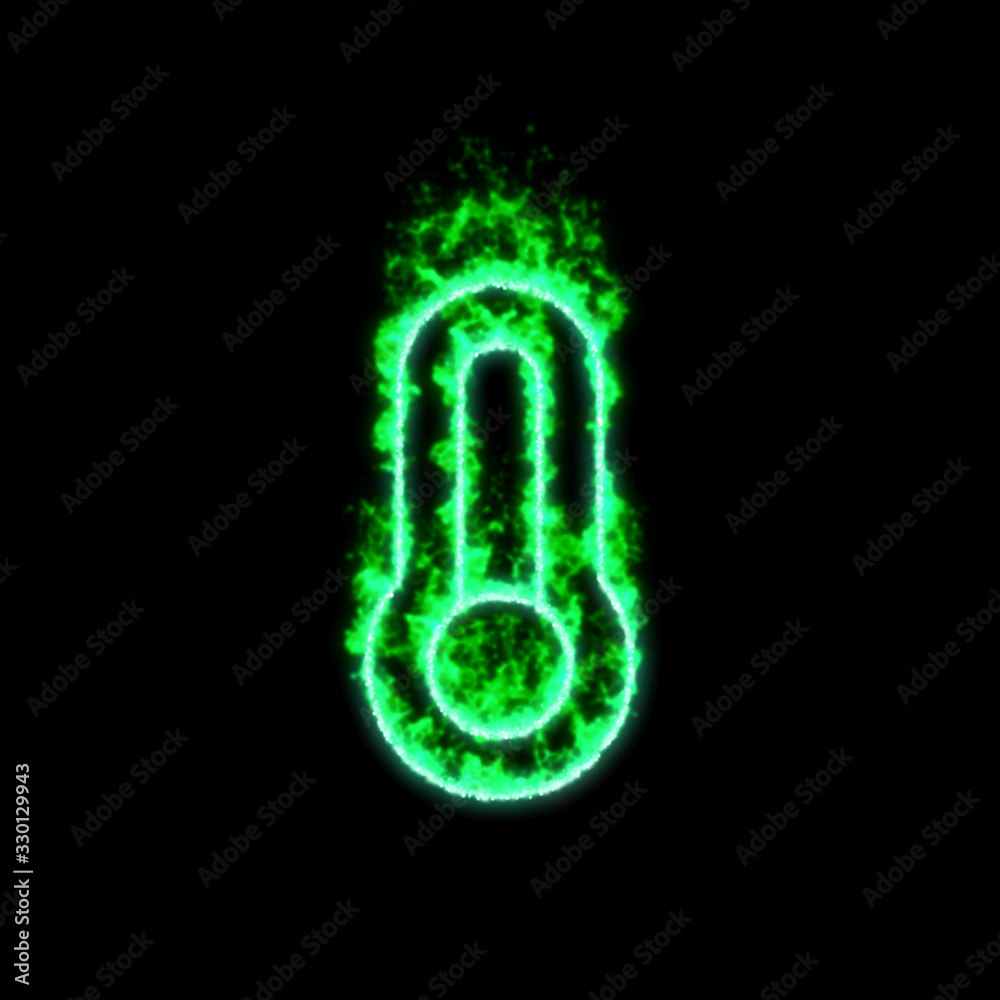 The symbol thermometer empty burns in green fire The symbol thermometer empty burns in green fire