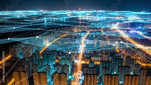 Modern city with wireless network connection concept