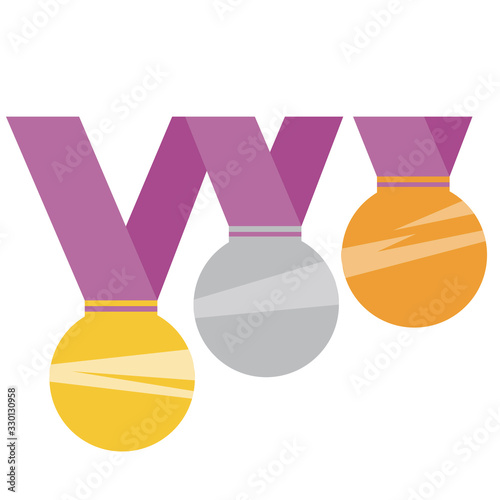 Ribbon medals as a competition award isolated on white background, Scandinavian flat vector stock illustration as a leadership concept