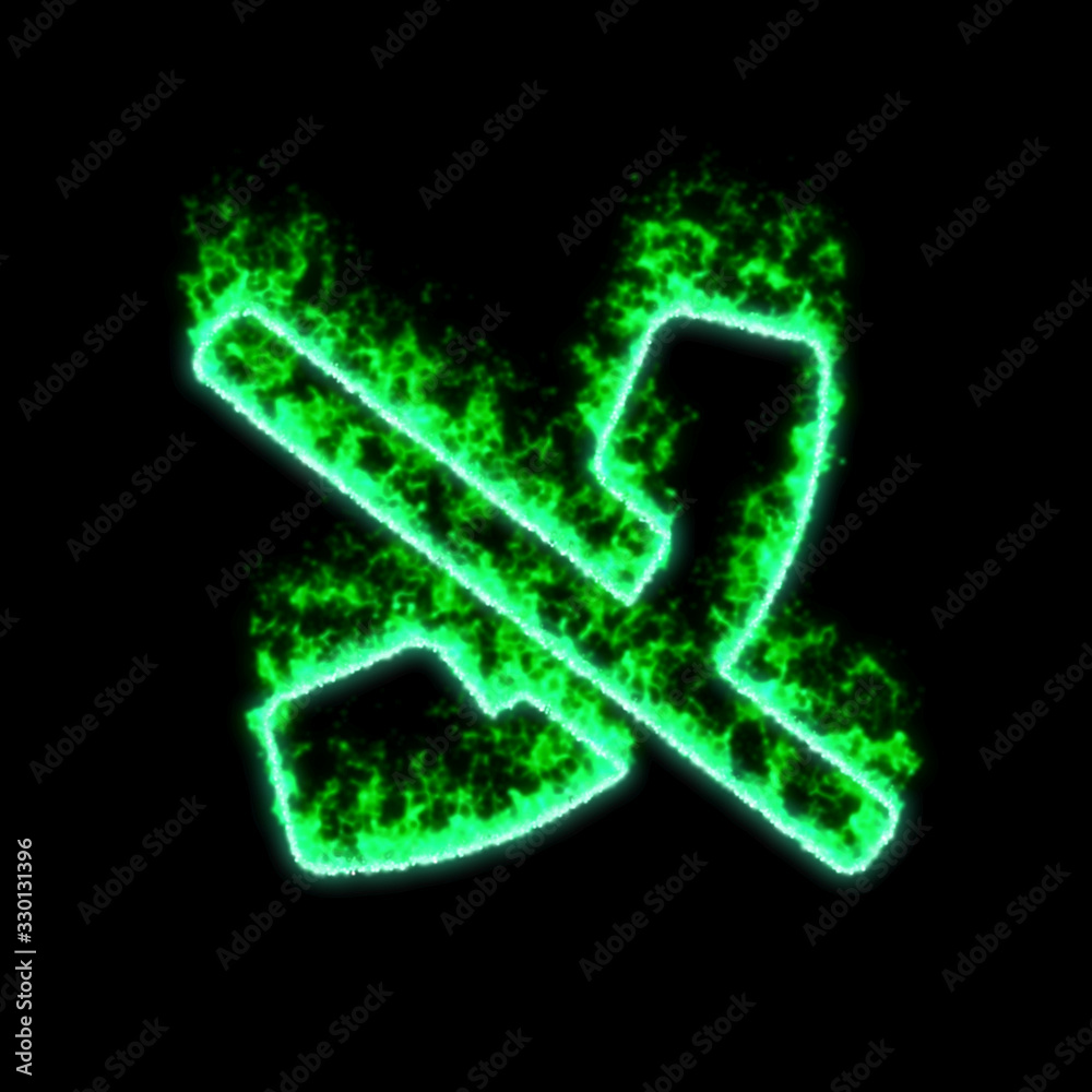 The symbol phone slash burns in green fire The symbol phone slash burns in green fire