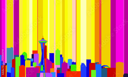 Bright retro multicolored abstract skyline of Seatlle, United States of America.