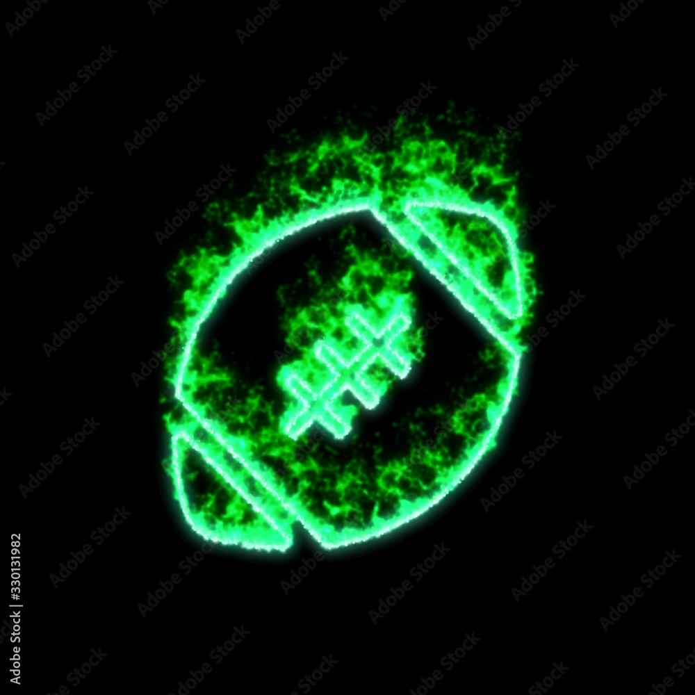 The symbol american football ball burns in green fire The symbol american football ball burns in green fire