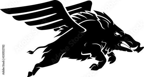 Flying Pig Silhouette, Fantasy Illustration