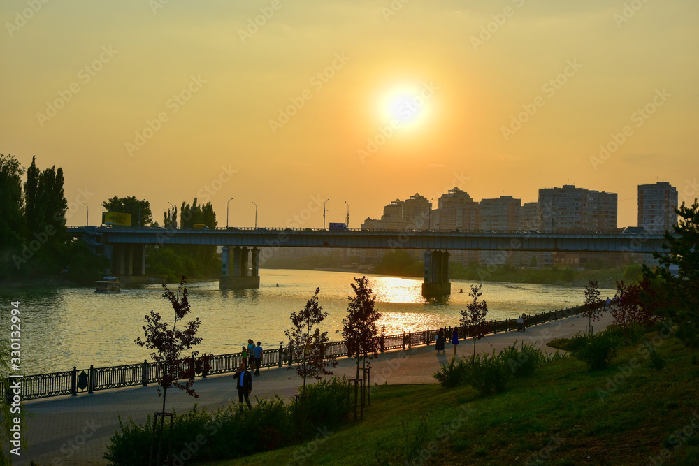 Sunset in Krasnodar city, Kuban river
