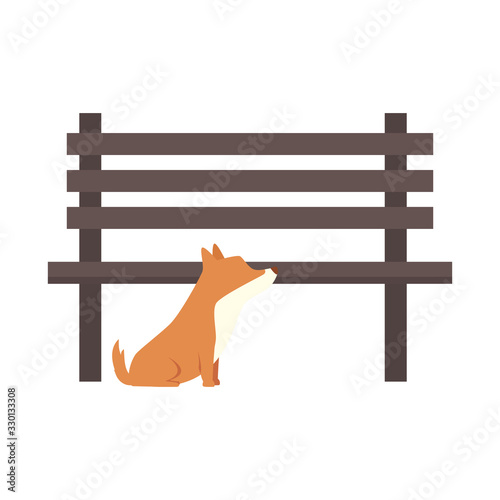 dog with wooden chair of park vector illustration design