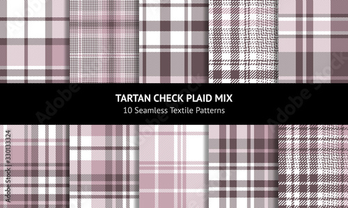 Plaid patterns set. Seamless pink and white tartan check plaid graphics for flannel shirt, skirt, blanket, duvet cover, or other spring, summer, autumn, and winter textile designs.