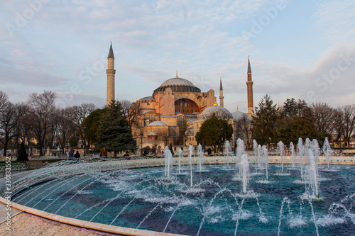 View of Hagia Sophia. Historic Temple in the center of Istanbul at sunset. Turkey