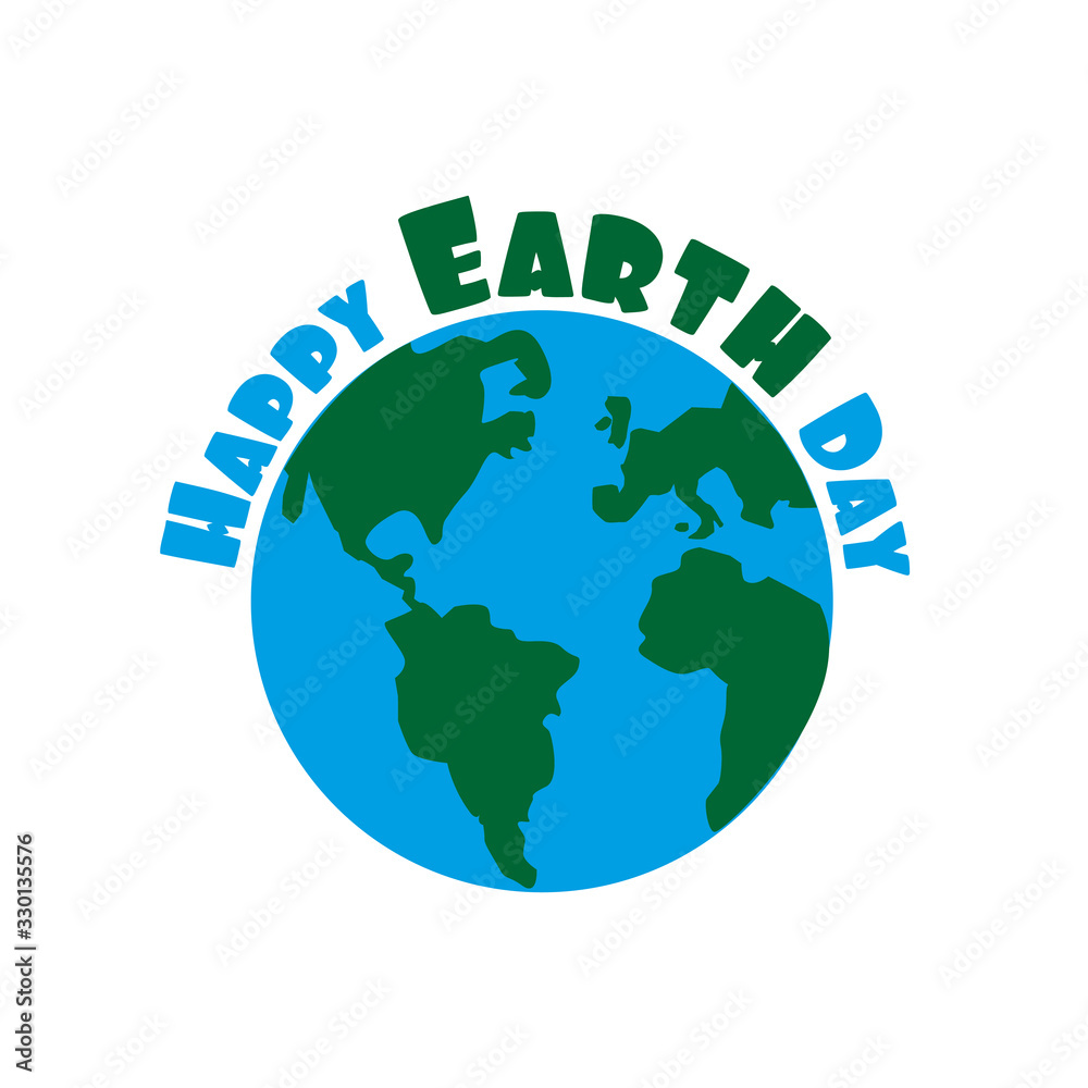 Happy Earth Day - text with Earth Planet hand drawn vector illustration.
