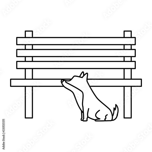 dog with wooden chair of park vector illustration design