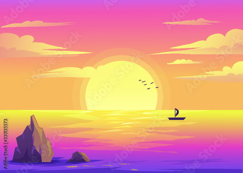 sunset beach landscape illustration