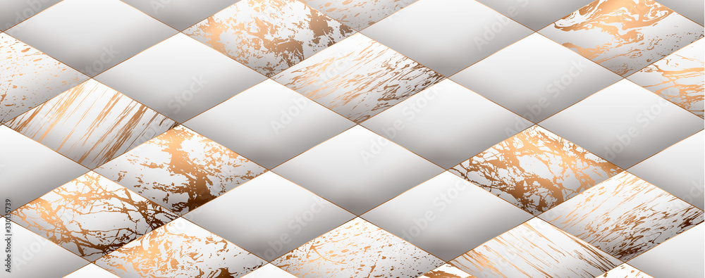 Fototapeta Luxury paper cut background, Abstract decoration, golden pattern, halftone gradients, 3d Vector illustration. Black, white, blue, gold waves Cover template, geometric shapes, modern minimal banner.