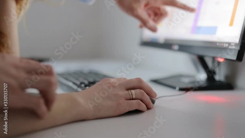 Close-up of boss mobbing his employee at work