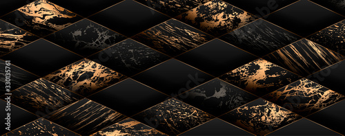 Luxury paper cut background, Abstract decoration, golden pattern, halftone gradients, 3d Vector illustration. Black, white, blue, gold waves Cover template, geometric shapes, modern minimal banner.