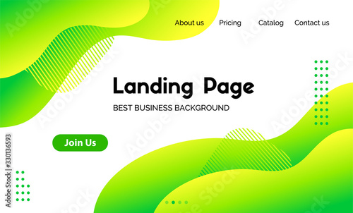 Green liquid landing page template. Vector abstract colorful wavy fluid background for web page cover