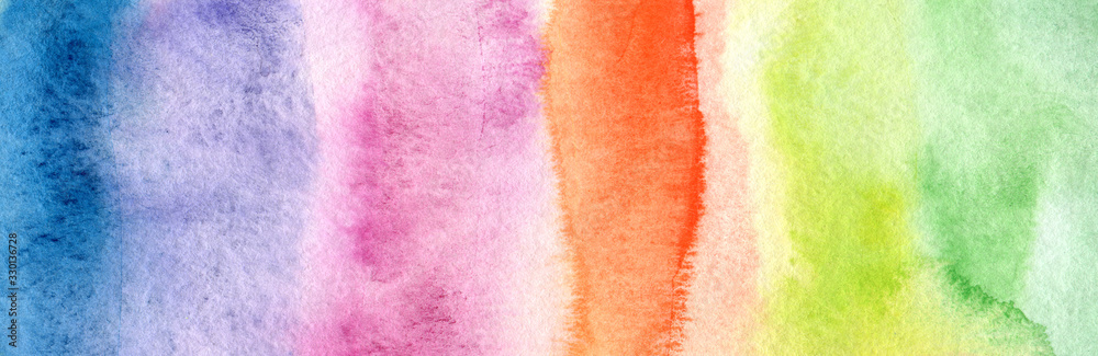 Fototapeta premium Abstract wave stain blot acrylic and watercolor painting. Canvas texture background. Horizontal long banner..