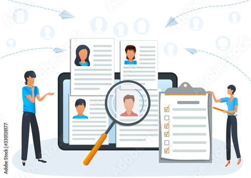 Concept online recruitment  employment service. HR agency. Employees hiring. Headhunting company. Human resources management. Job interview  employment process  choosing a candidate to hire