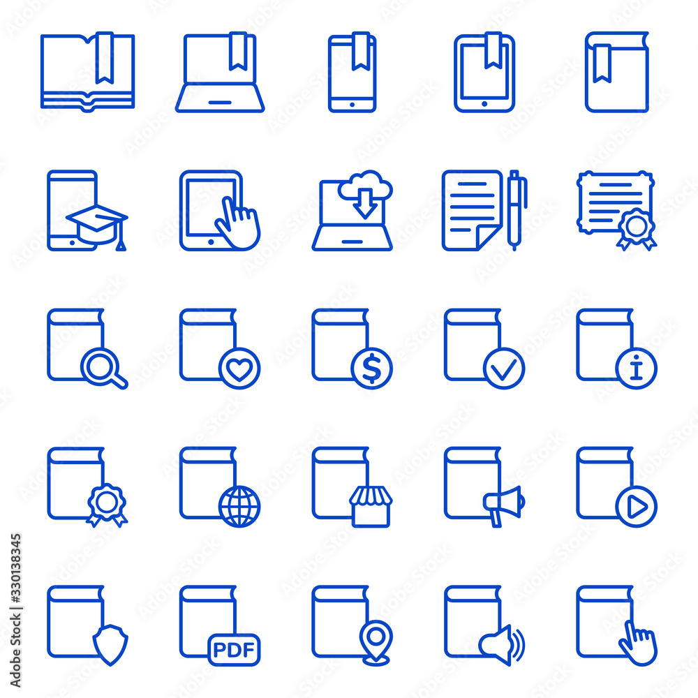 Set of online education and library icons. Vector illustration Set of online education and library icons. Vector illustration