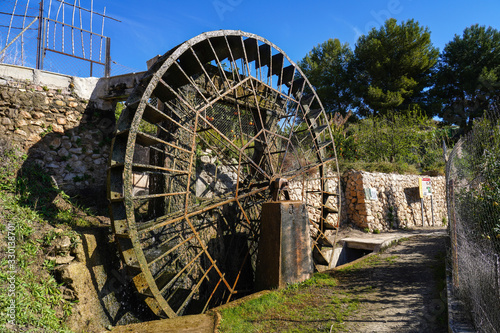 Ancient arabic mill, water noria at Abaran village in Murcia region Spain Europe