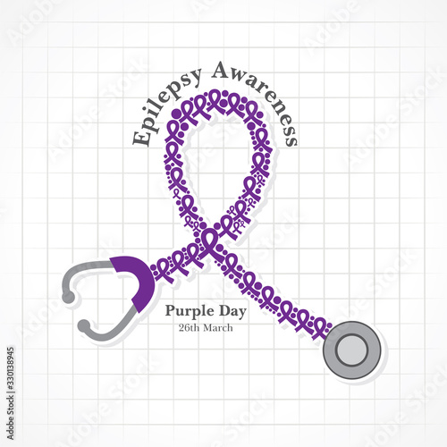 World epilepsy day (Purple day) - Epilepsy Awareness-26 march. Purple ribbon.