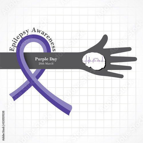 World epilepsy day (Purple day) - Epilepsy Awareness-26 march. Purple ribbon.