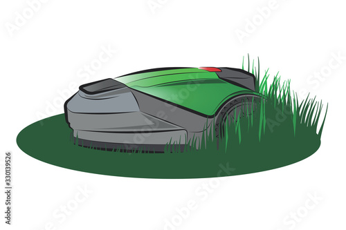 Robotic Lawn Mower.Vector cartoon illustration isolated on white background.