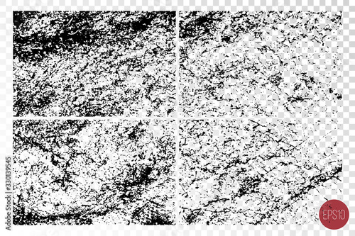 Distressed detailed overlay textures of rough surfaces, cracked wall, stone and old paint. Grunge backgrounds. One color graphic resources.