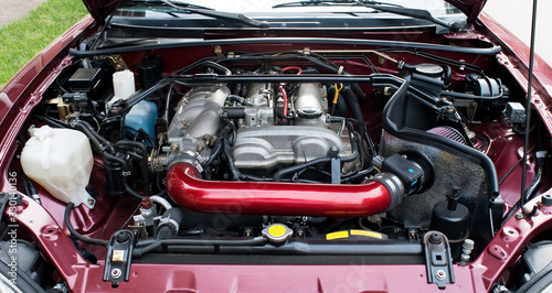 Car Engine Bay with Open Air Intake & DIY Heat Shield photo