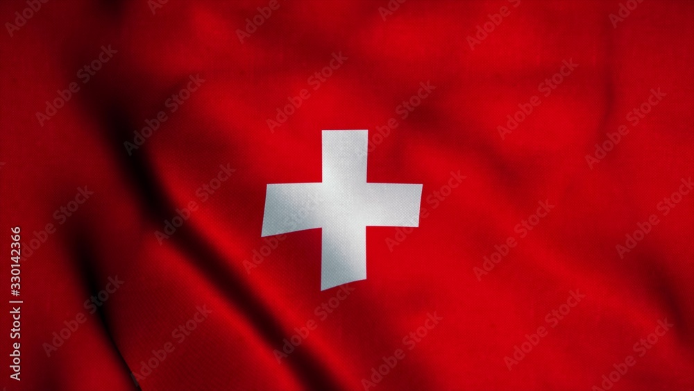 Switzerland flag waving in the wind. National flag of Switzerland. Sign of Switzerland. 3d illustration Switzerland flag waving in the wind. National flag of Switzerland. Sign of Switzerland. 3d illustration