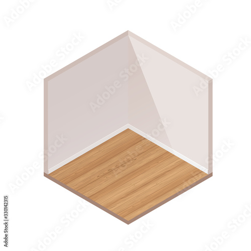 Isometric Empty Room With Natural Wooden Floor. 3d Illustration Isolated On White Background. Interface And Game Template