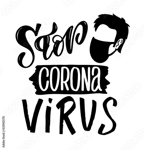 Coronavirus lettering protection banner. Pandemic stop Novel Coronavirus outbreak covid-19 2019-nCoV . Travel or vacantion warning.  Protective mouth cap mask.