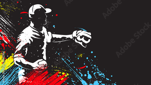 Baseball player. Baseball cap. Hitter swinging with bat. Abstract isolated vector silhouette. Iink drawing © LIORIKI