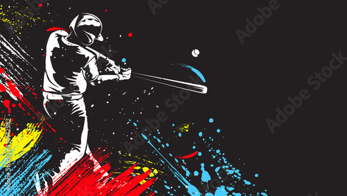 Baseball player. Baseball cap. Hitter swinging with bat. Abstract isolated vector silhouette. Iink drawing
