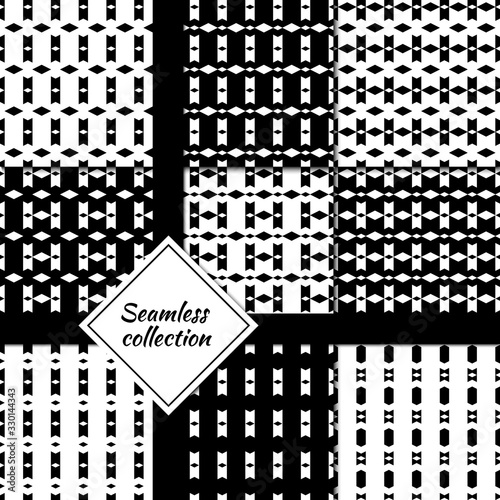 Seamless patterns collection. Rhombuses figures backgrounds set. Diamond shapes ornaments. Lozenges, forms backdrops kit