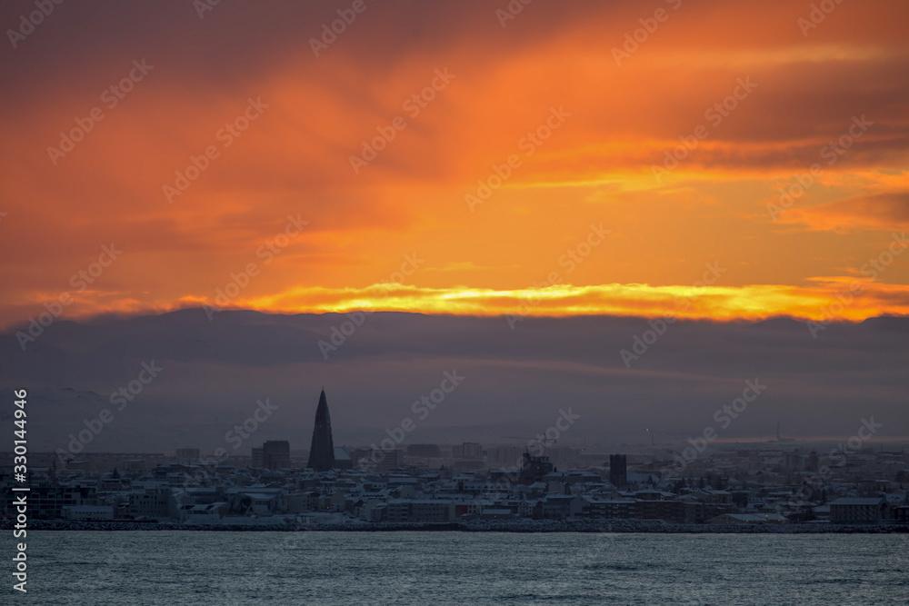 sunrise in the Reykjavik city