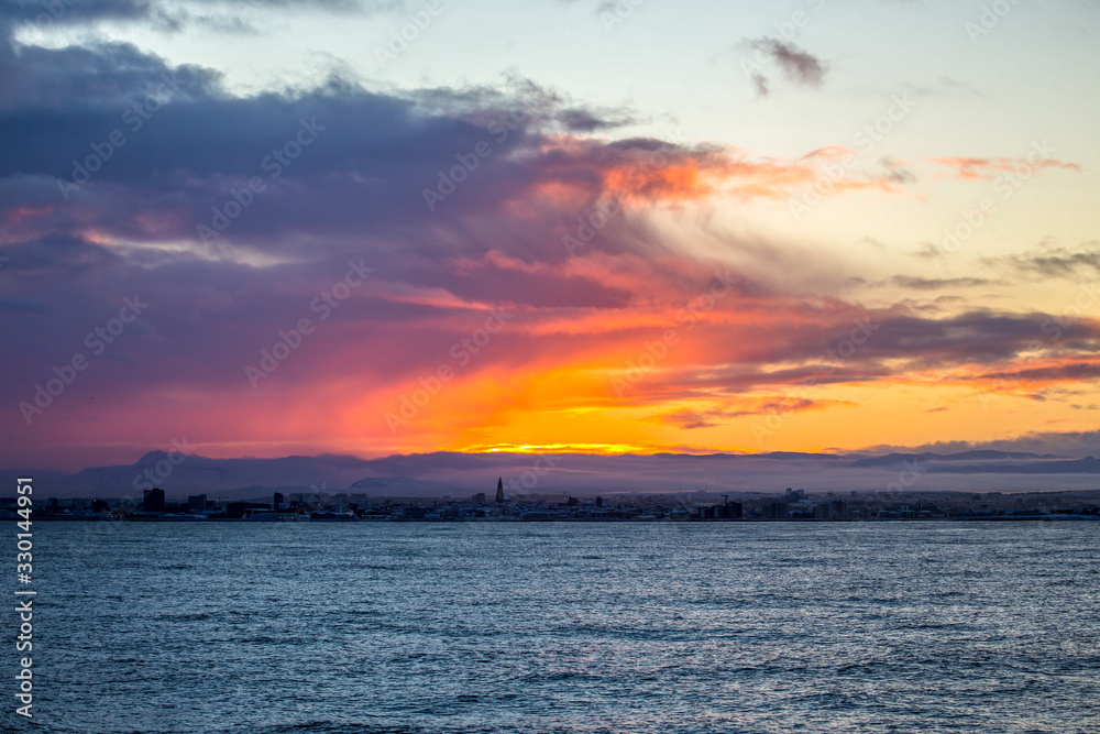 sunrise over the sea Reykjavik