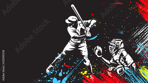 Baseball player. Baseball cap. Hitter swinging with bat. Abstract isolated vector silhouette. Iink drawing