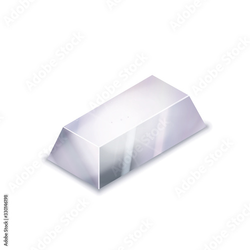 Bright realistic glossy silver bar in isometric view on white