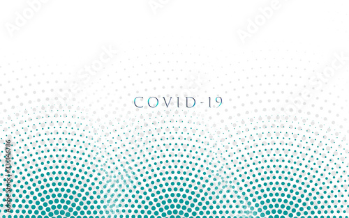 Abstract turquoise dots. Symbol the reproduction of a dangerous virus. The inscription "Covid-19"
