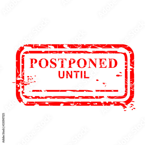 Rectangle Vector Red Grunge Rubber Stamp Effect, Postponed until Isolated on White