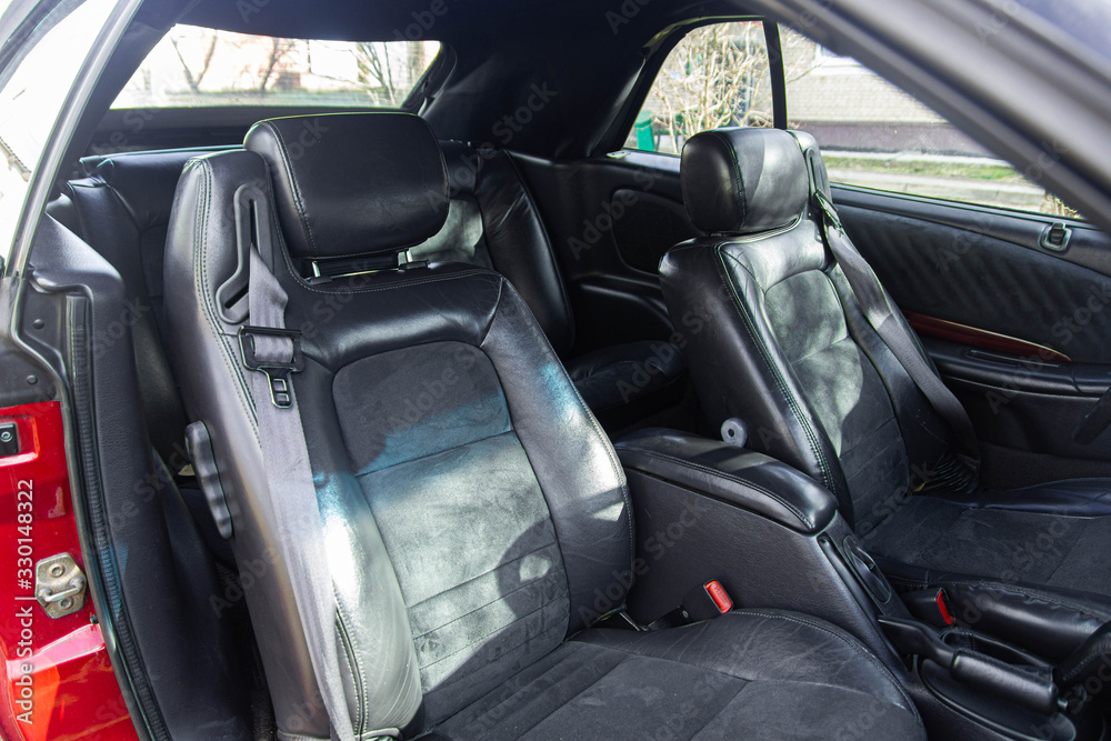 black leather car seats, combination leather.
