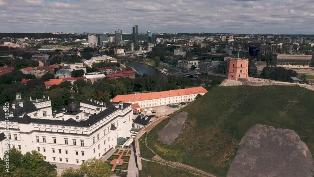 VILNIUS, LITHUANIA - JULY, 2019: Aerial top view of the upper and lower castle in the historical centre of Vilnius. VILNIUS, LITHUANIA - JULY, 2019: Aerial top view of the upper and lower castle in the historical centre of Vilnius.