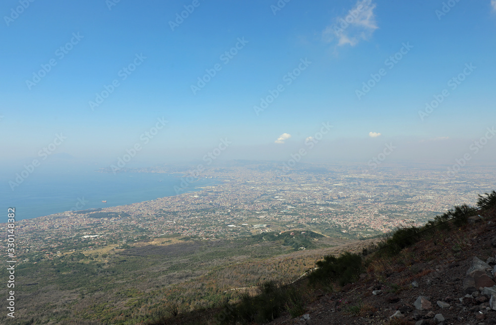 Panorama of Bay of Naples in Italy from Vesuvius