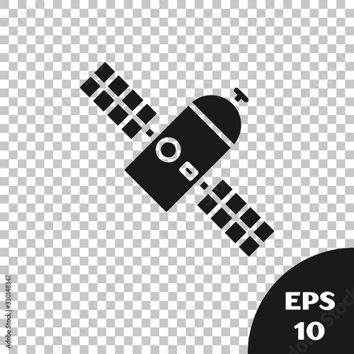 Black Satellite icon isolated on transparent background. Vector Illustration