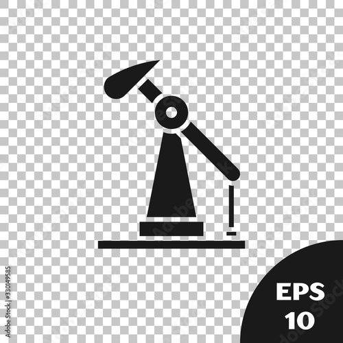 Black Oil pump or pump jack icon isolated on transparent background. Oil rig. Vector Illustration
