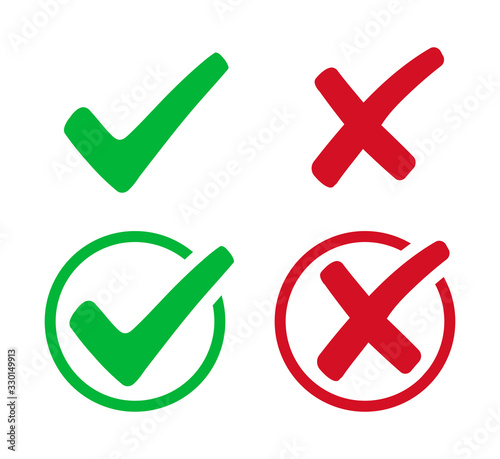 Set check mark and cross. Vector illustartion